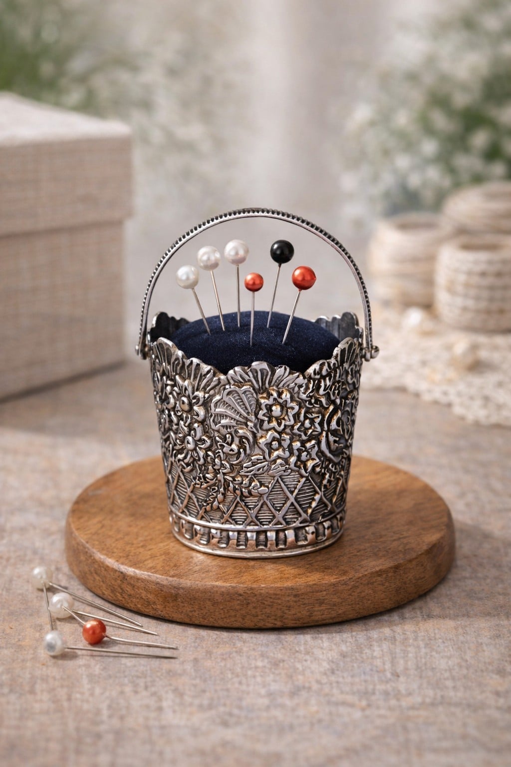 925 Sterling Silver Flower Bucket Pin Cushion. - Image 2