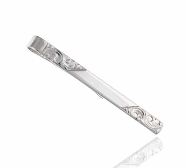 925 Sterling Silver Engraved Scrollwork Cartouche Tie Clip.