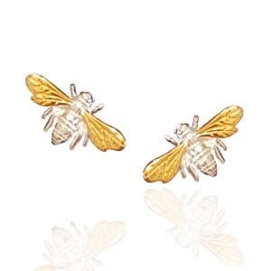 925 Sterling Silver Honey Bee Stud Earrings