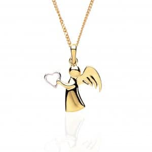 9ct Gold Heart Angel Pendant & Chain