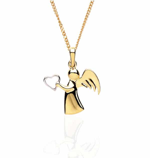 9ct Gold Heart Angel Pendant & Chain