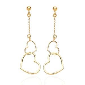 9ct Gold Linked Heart Drop Earrings