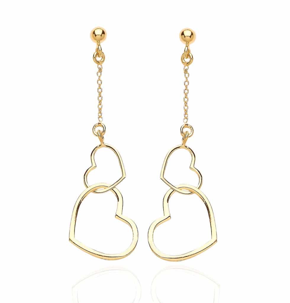 9ct Gold Linked Heart Drop Earrings