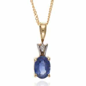 9ct Sapphire & Diamond Oval Drop Pendant