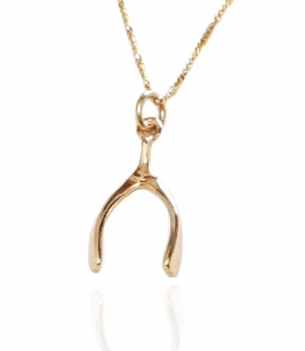 9ct Gold Wishbone Pendant and Chain.