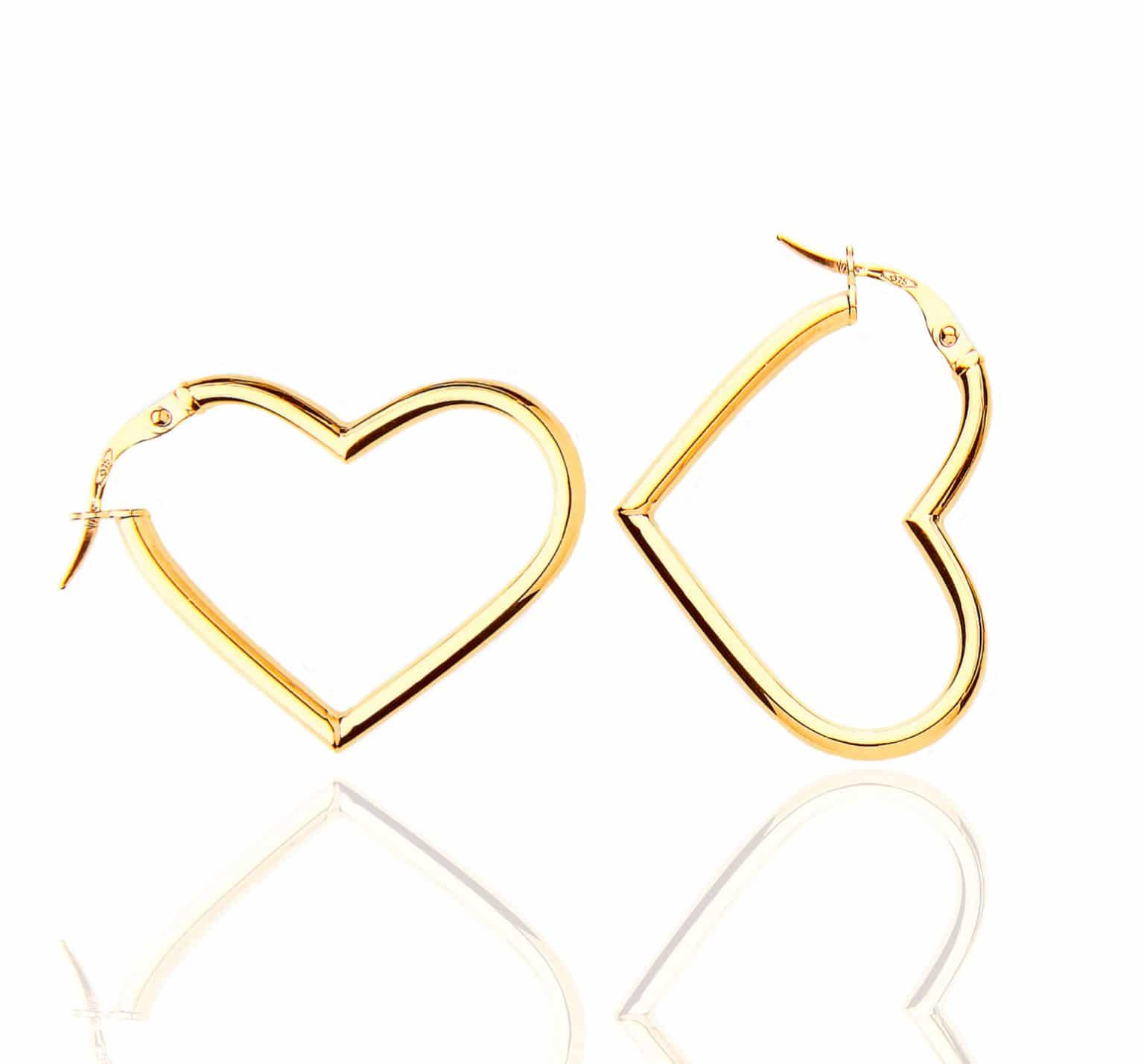 9ct Gold Tubular Heart Creole Hoop Earrings. - Marquise