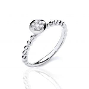 9ct White Gold 0.10ct Fancy Beaded Shank Ring