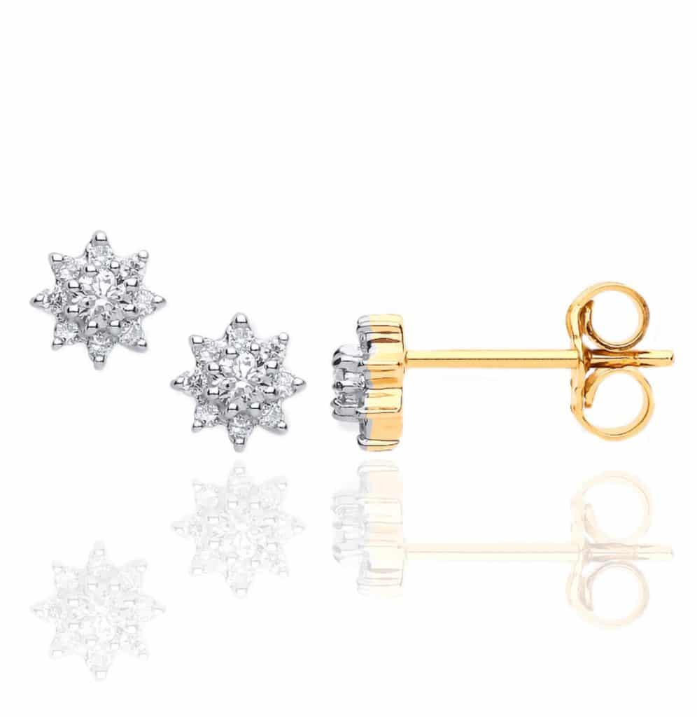 9ct 0.25ct Diamond Star Cluster Stud Earrings 2