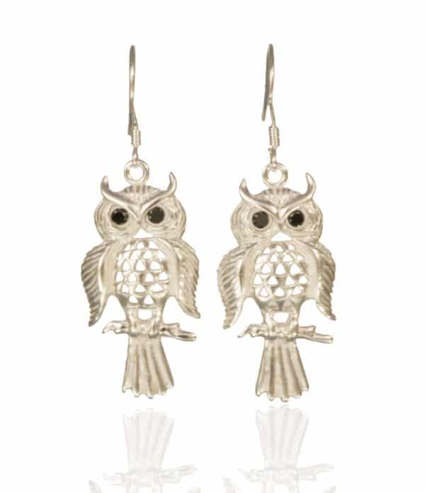 925 Sterling Silver Wise Owl Drop Earrings