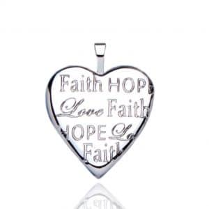 925 Sterling Silver Faith Hope Love Heart Locket.