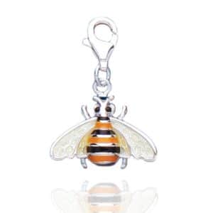 925 Sterling Silver Enamel Honey Bee Charm Pendant - Clip-on.