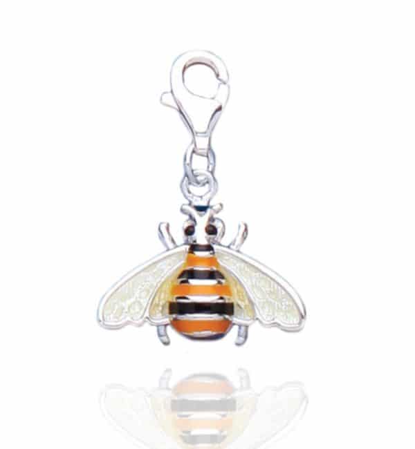 925 Sterling Silver Enamel Honey Bee Charm Pendant - Clip-on.