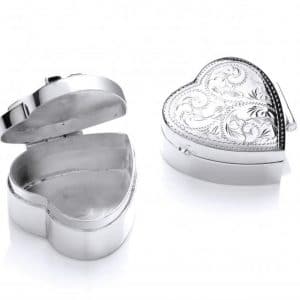 925 Sterling Silver Engraved Heart Box Pill Box or Keepsake