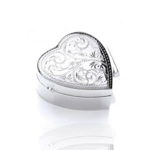 925 Sterling Silver Engraved Heart Box.
