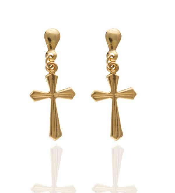 9ct Gold Cross Drop Earrings - Diamond Cut.