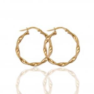 9ct Gold Cable Twist Hoop Creole Earrings. 25mm.