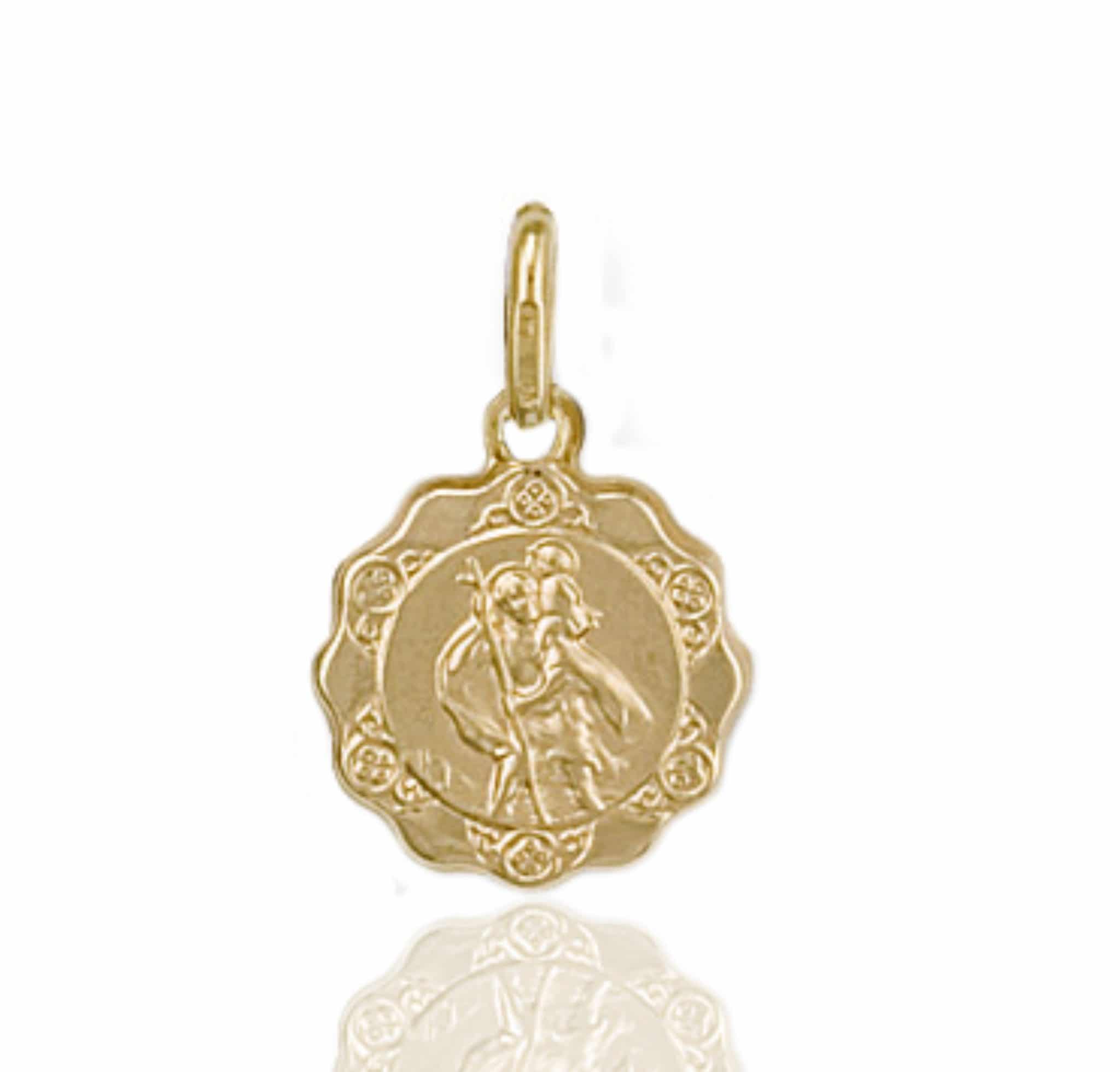 Hallmarked 9ct Yellow Gold Scallop Edged St Christopher Medallion Pendant