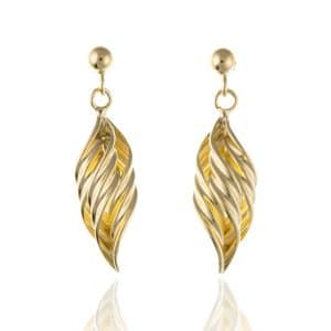 9ct Gold Triple Twist Drop Earrings.