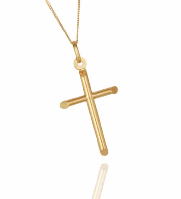 9ct Gold Tubular Cross Pendant and Chain