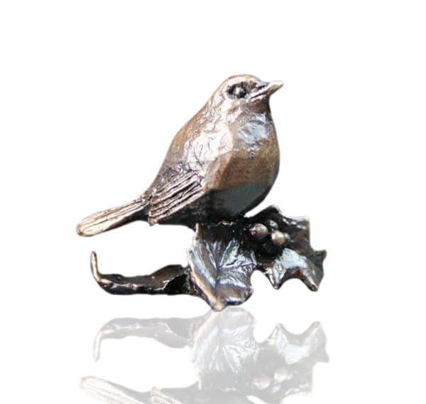 Bronze Robin on Holly Branch Miniature - Butler & Peach