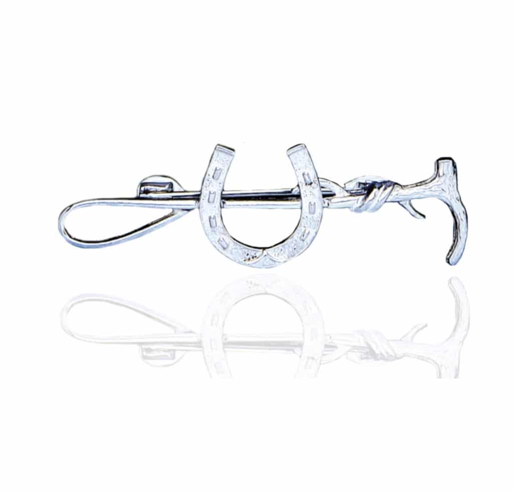 925 Sterling Silver Horse Shoe & Crop Brooch.