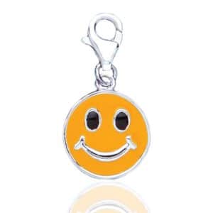 925 Sterling Silver Enamel Smiley Emoji Charm Pendant - Clip-on.