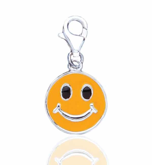 925 Sterling Silver Enamel Smiley Emoji Charm Pendant - Clip-on.