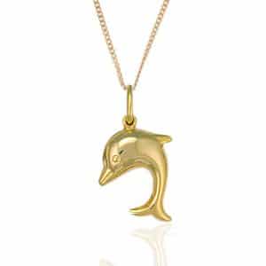 9ct Gold Dolphin Pendant & Chain.