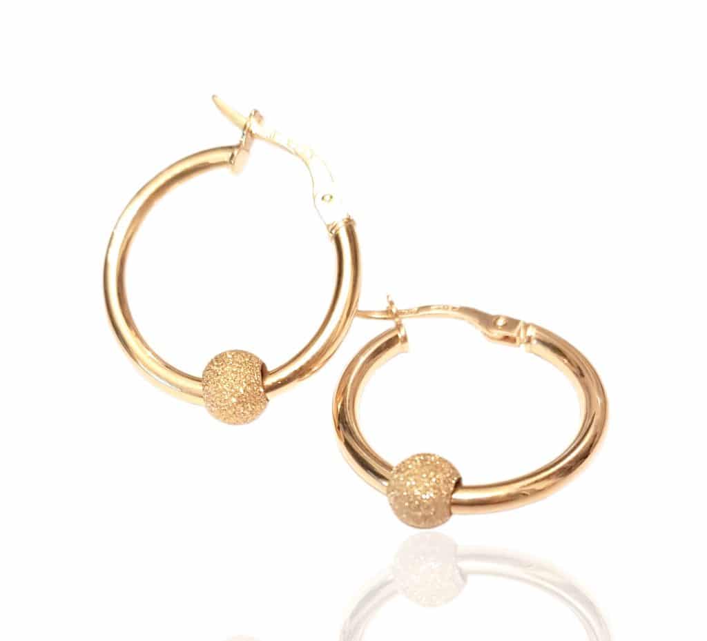 9ct Gold Glitter Ball Hoop Earrings. 20 mm