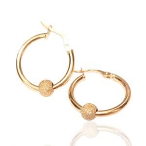 9ct Gold Glitter Ball Hoop Earrings. 20 mm