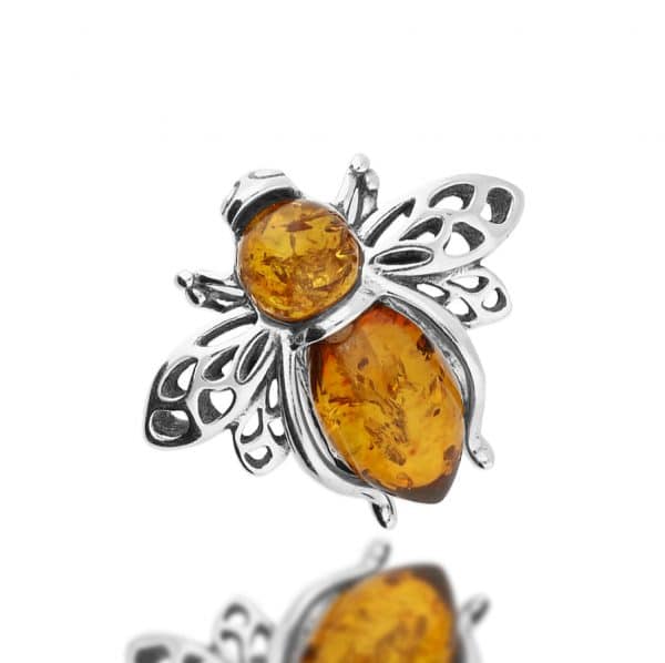 925 Sterling Silver Amber Honey Bee Pin Brooch.