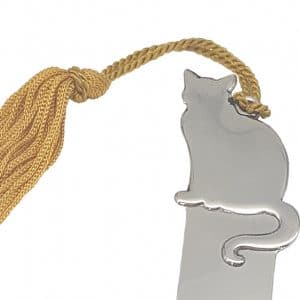 925 Sterling Silver Sitting Cat Bookmark - Tassled. Closeup.