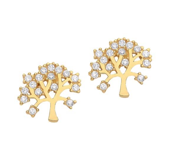 9ct Gold Tree Of Life Stud Earrings.