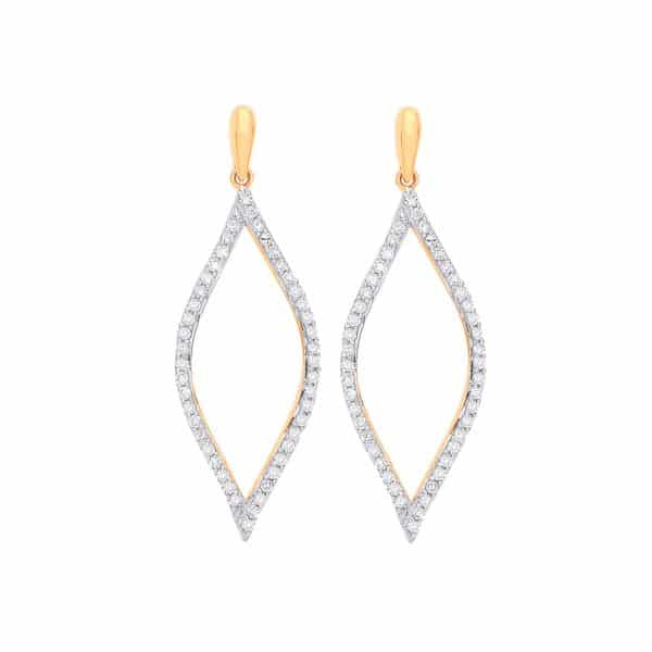 9ct Gold Diamond Open Leaf Drop Earrings.