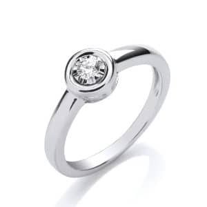 9ct White Gold Diamond Rub-Over Engagement Ring.