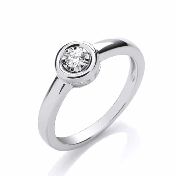 9ct White Gold Diamond Rub-Over Engagement Ring.
