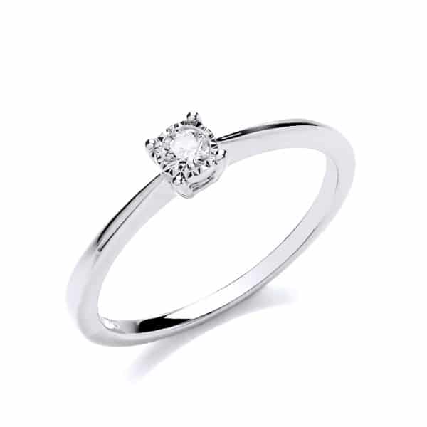 9ct White Gold 0.10ct Diamond Solitaire Engagement Ring.