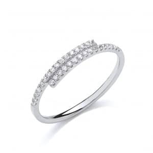 9ct White Gold Diamond Crossover Ring.
