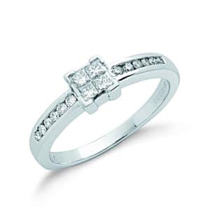 9ct White Gold 0.33ct Princess Cut Diamond Engagement Ring.