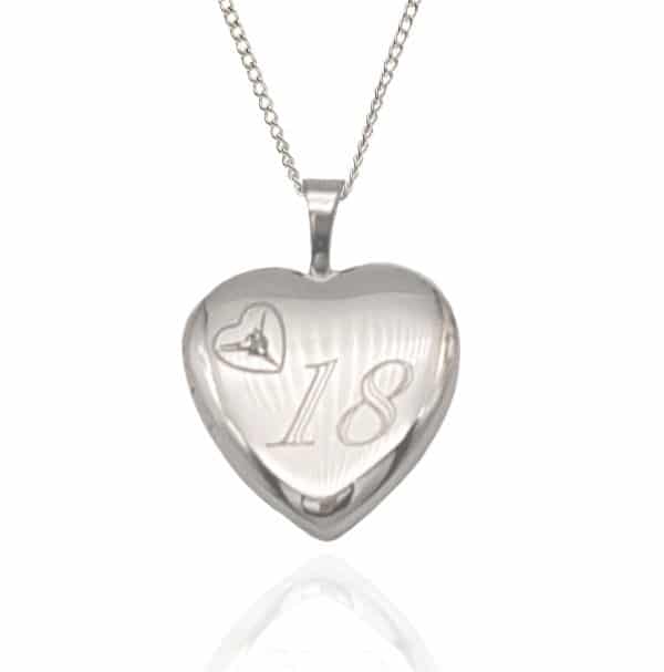 925 Sterling Silver Diamond Inset 18th Birthday Love Heart Locket.