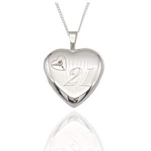 925 Sterling Silver Diamond Inset 21st Birthday Love Heart Locket.