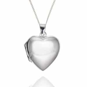 925 Sterling Silver Large Plain Heart Locket. & Chain