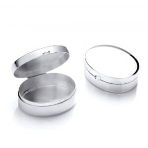 925 Sterling Silver Plain Oval Pill Box.