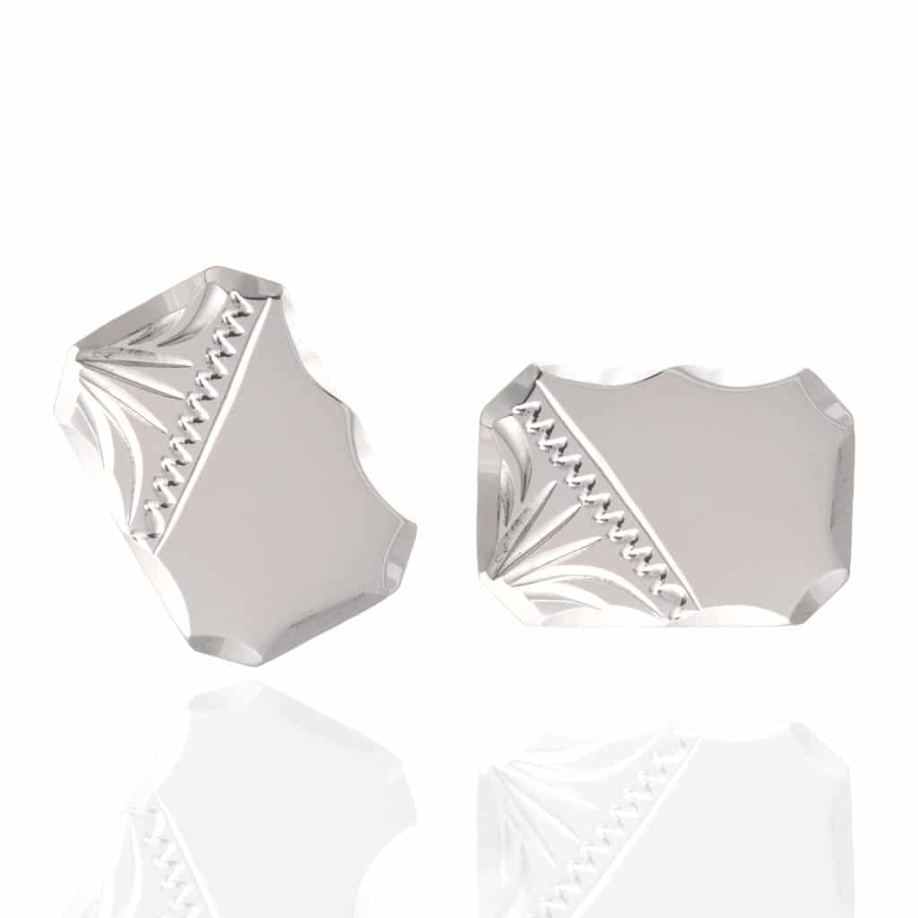 925 Sterling Silver Half Scrollwork DC Edge Rect Cufflinks