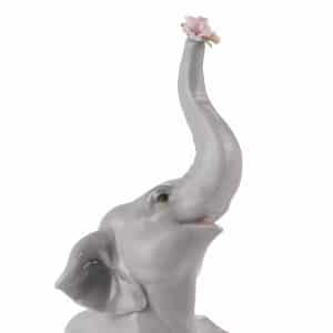 Lladro Baby Elephant with Pink Flower Close