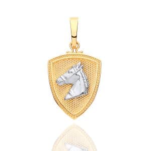 9ct Gold Stallion Horse Head Shield Pendant.