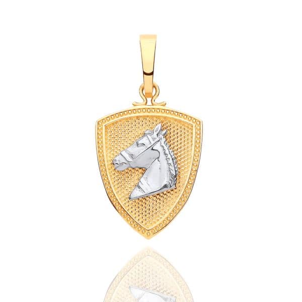 9ct Gold Stallion Horse Head Shield Pendant.