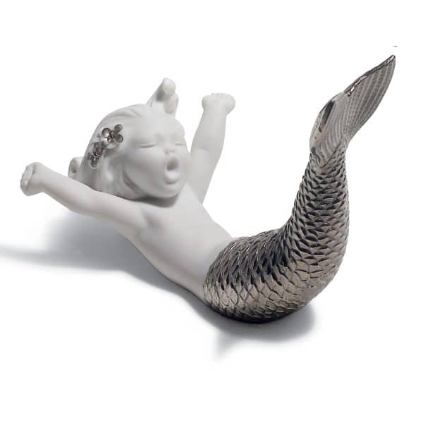 Lladro Mermaid - Waking Up At Sea. Silver Luster.