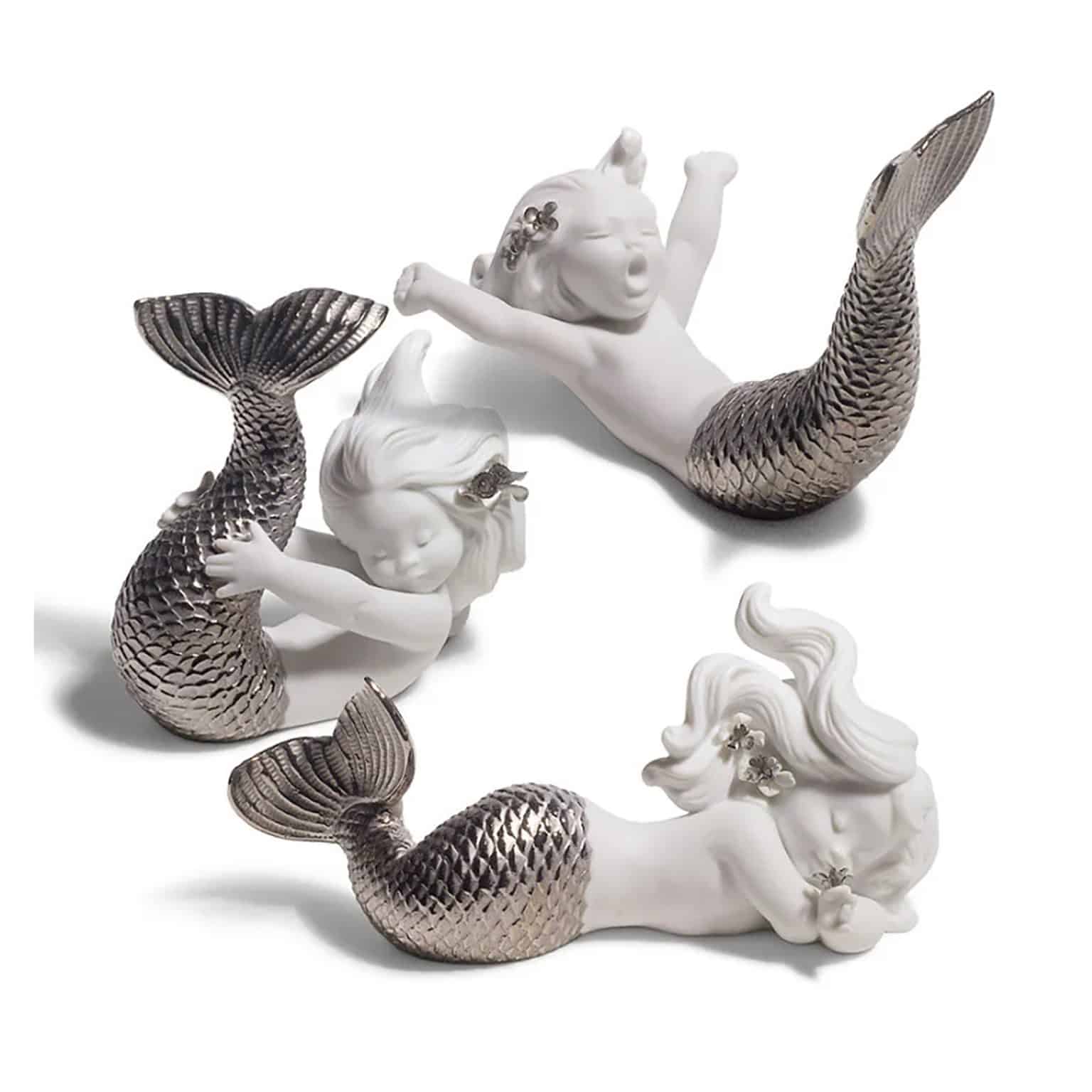 Lladro Mermaid - Waking Up At Sea. Silver Luster.