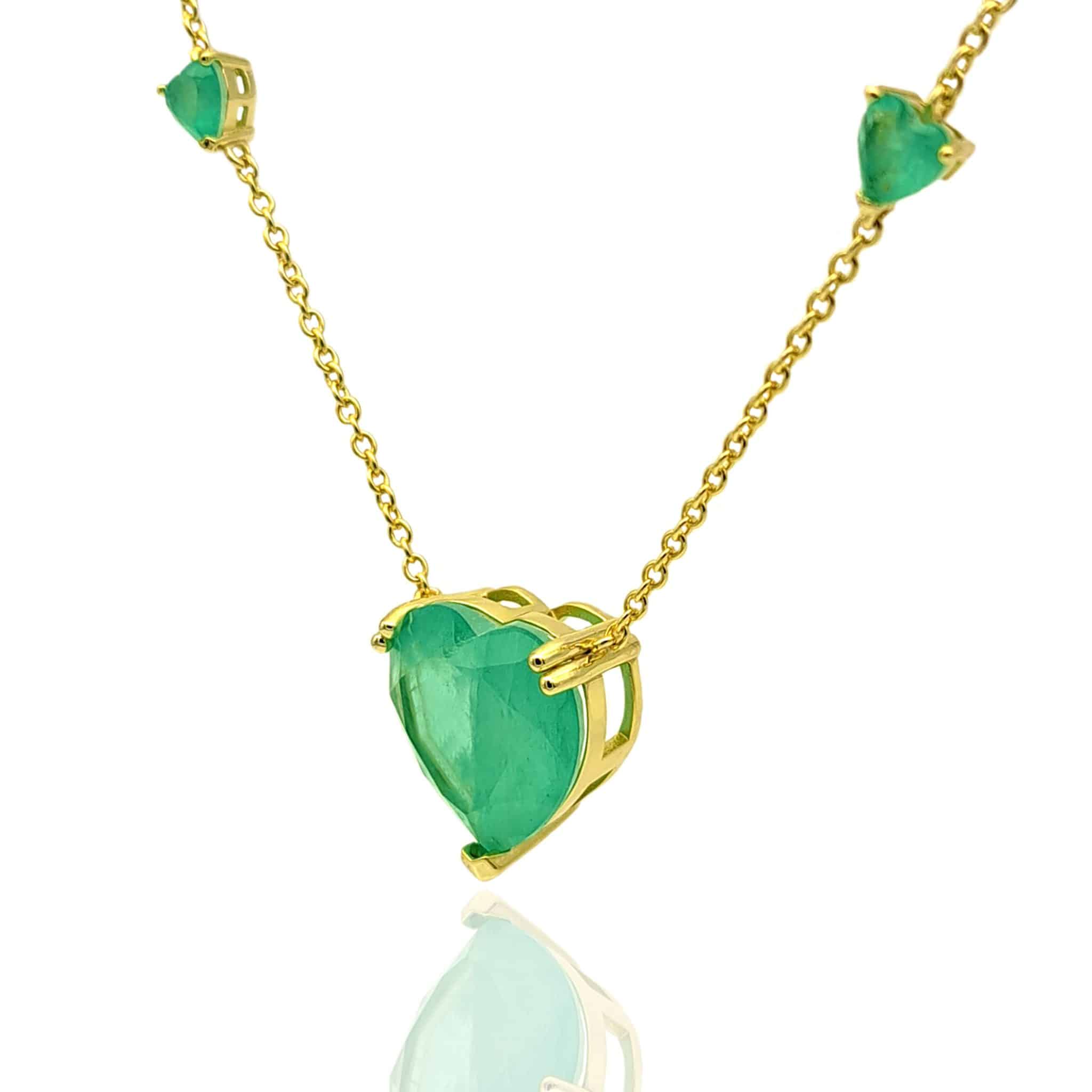 925 GP Crystal Glass Heart Necklace Green Side